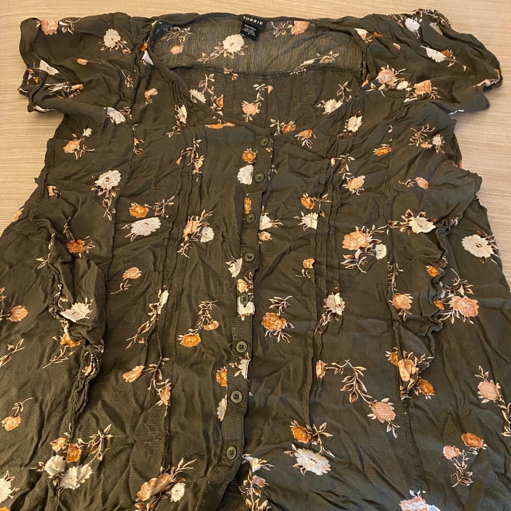 Olive green and floral top